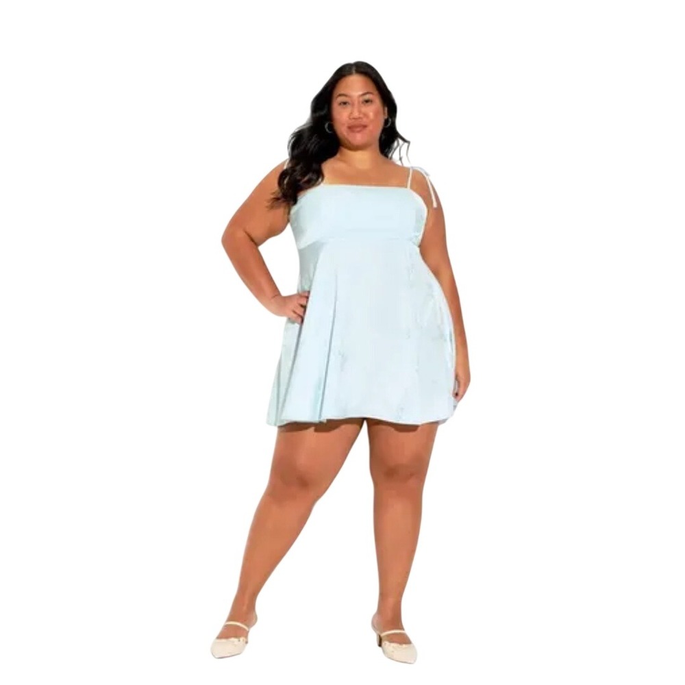 Wild Fable Women's Light Blue Floral Jacquard Tie Shoulder Slip Dress Size XXL